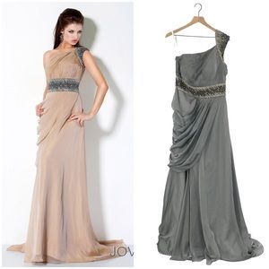 Jovani 3012BG Gray Beaded Maxi Gown Gray Size 14